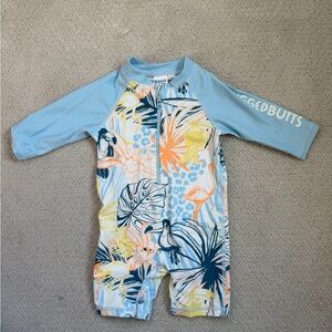 Rugged Butts Rashguard - Blue and Yellow Tropical Print